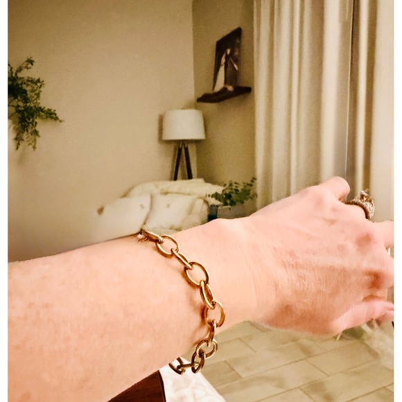 Jewelry - Womens Gold Tone Oval Link Chain Bracelet Adjustable Lobster Clasp Classic Style